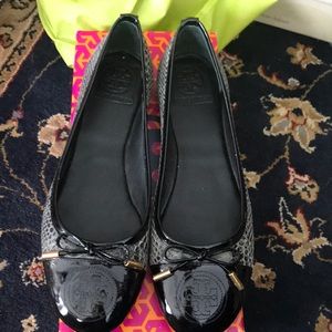 Snake Skin Black Flats Tory Burch